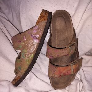 Birkenstock Arizona Taupe Flower Crush. Sz 39N
